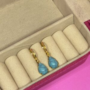 Brinco argolinha Gota Turquesa Dourado