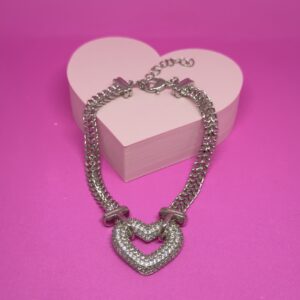 Pulseira Coração cravejado rodio